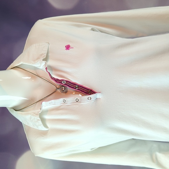 Lilly Pulitzer sz L Slim Long Sleeve Cotton Polo Shirt with Palm Tree Logo - Picture 2 of 6